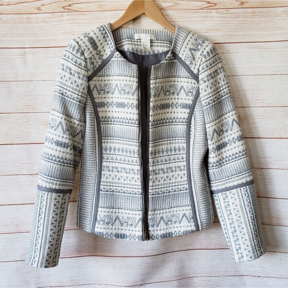 H&M Cotton Blend Aztec Zipper Front Lined Jacket